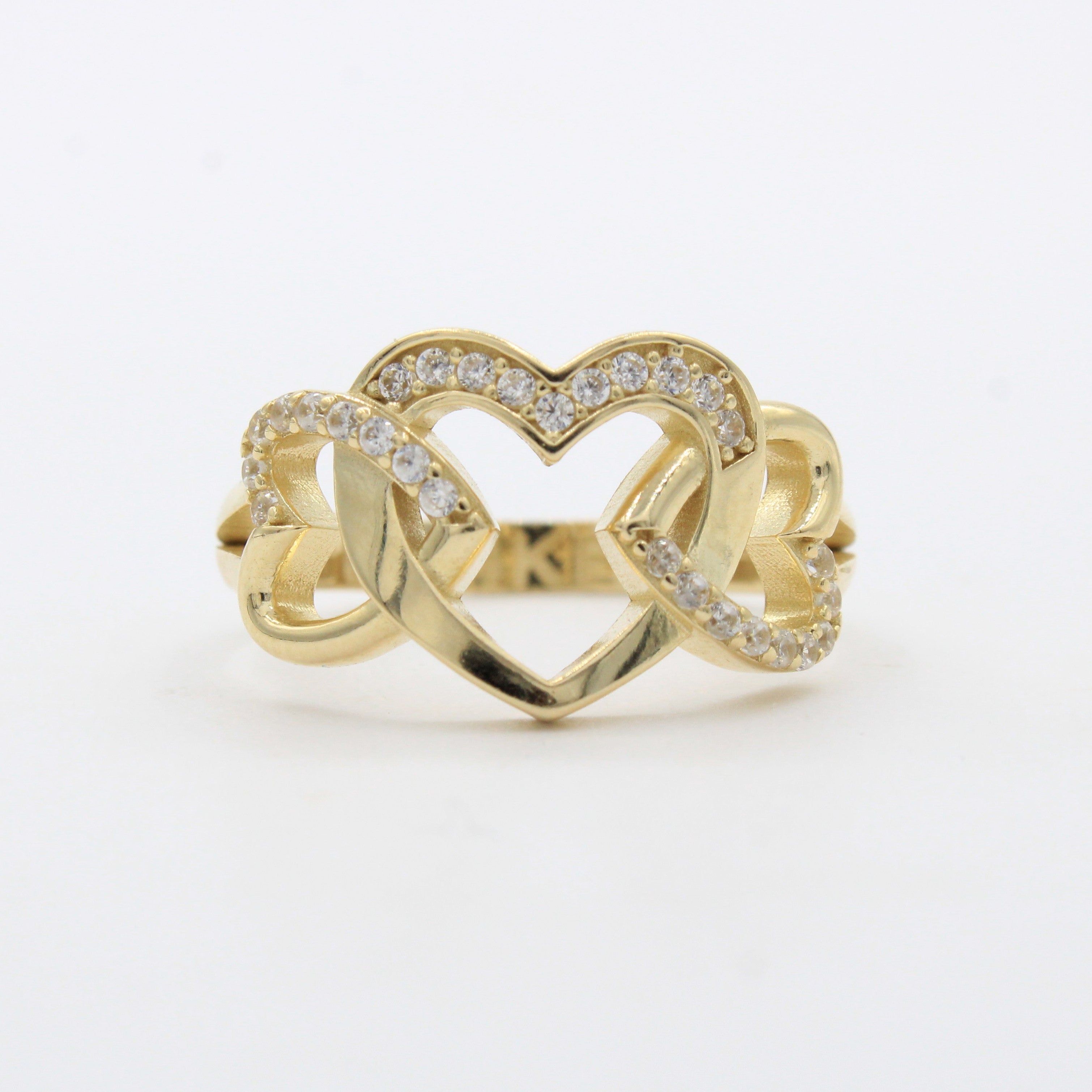 Anillo de Oro 14k Trío de Corazones Detallados con Zirconias mod. 10480
