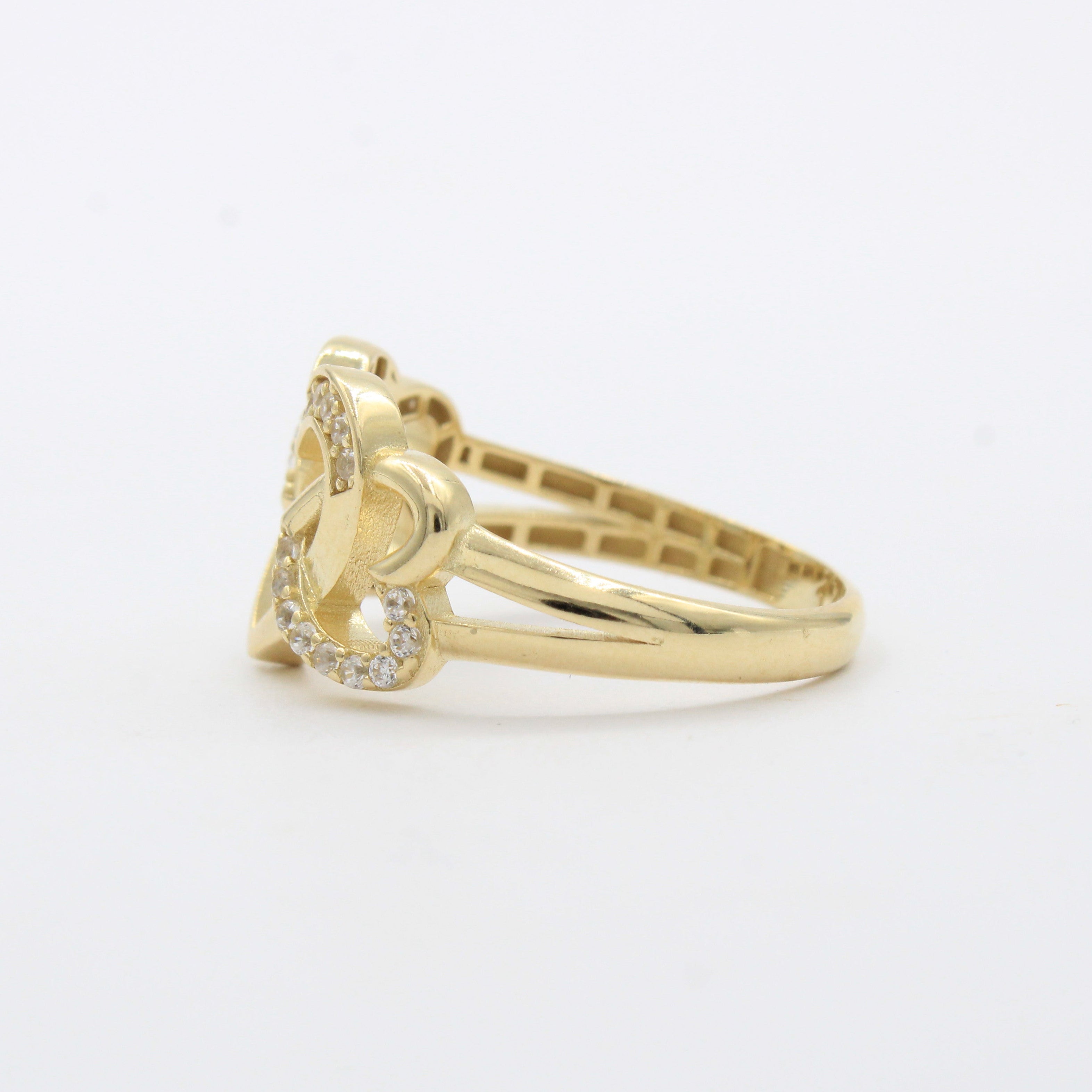 Anillo de Oro 14k Trío de Corazones Detallados con Zirconias mod. 10480