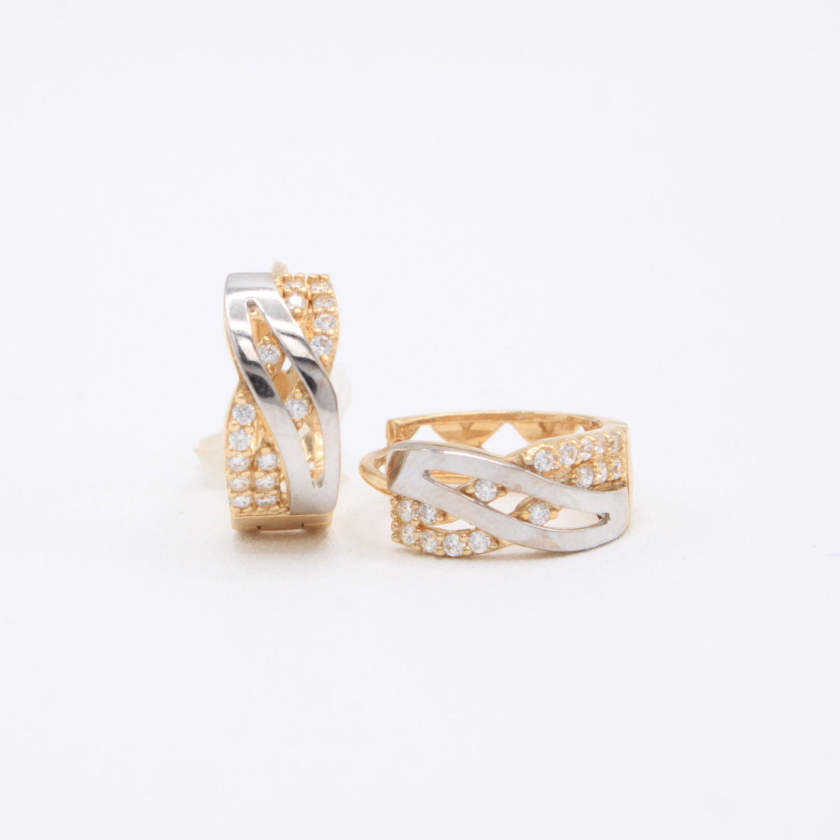 Grapa de Oro 14k Cruzada con Oro Blanco e Incrustación de Zirconias mod. 11009