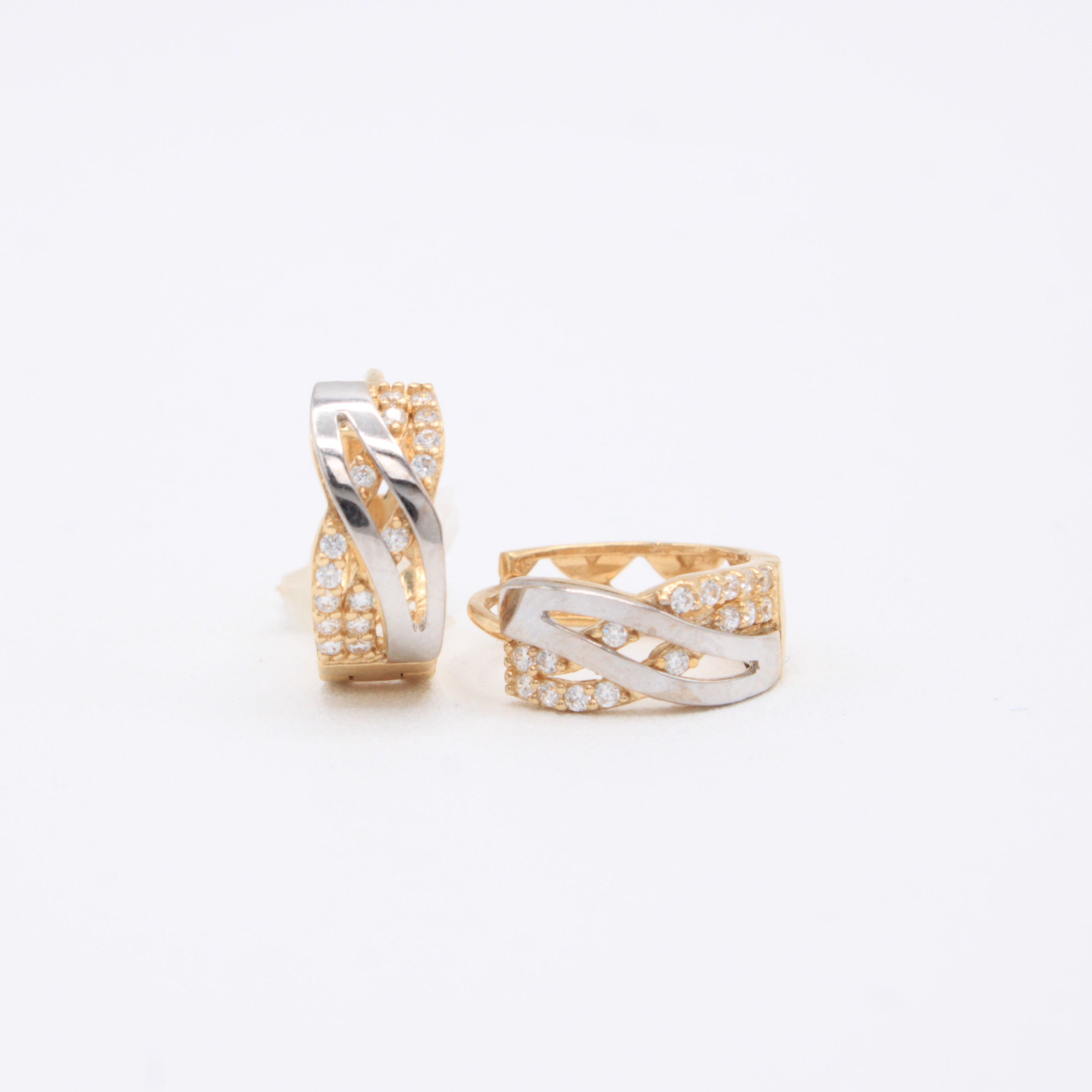 Grapa de Oro 14k Cruzada con Oro Blanco e Incrustación de Zirconias mod. 11009