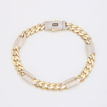Pulsera de Oro 14k Monaco Modelo Figaro con Incrustación de Zirconias mod. 10996
