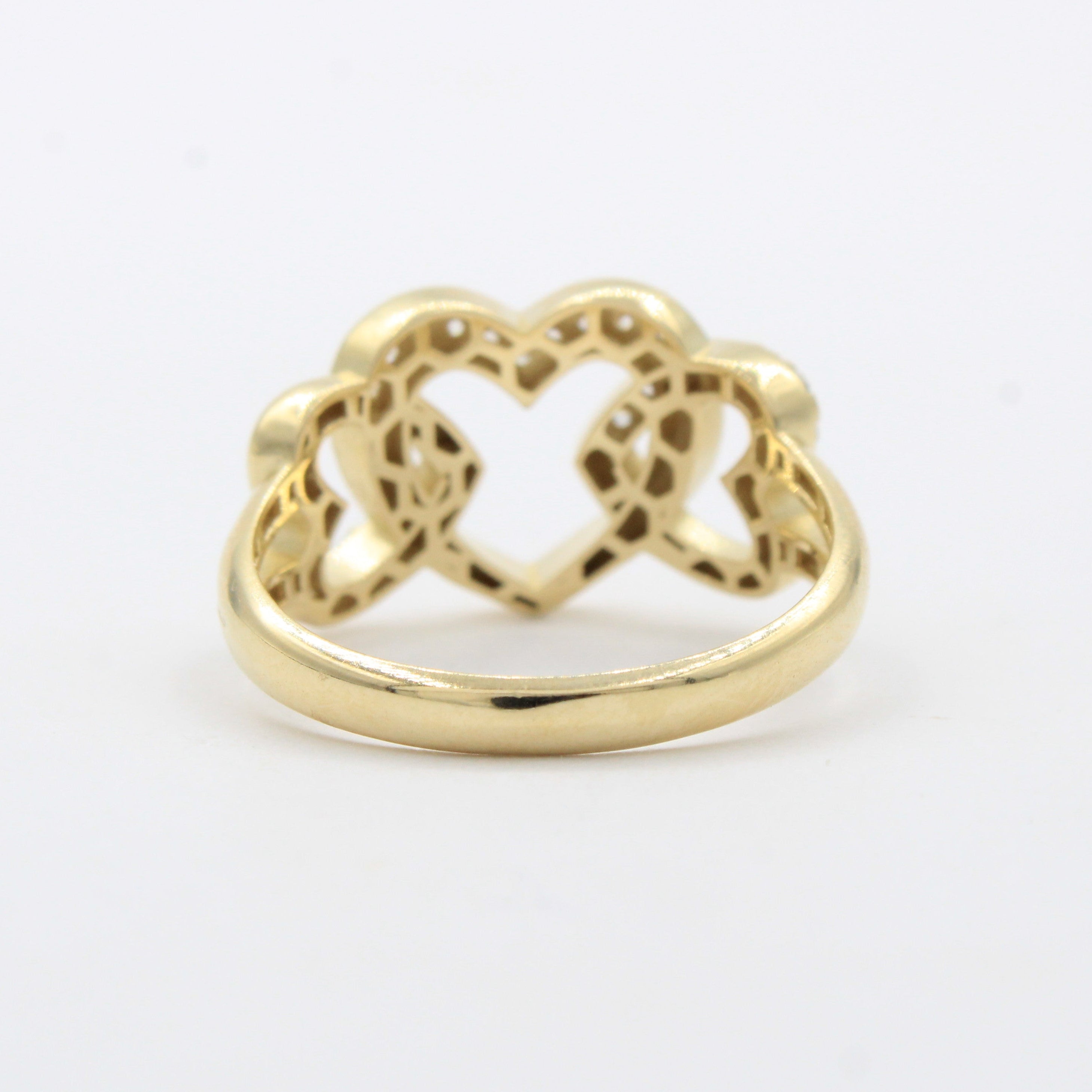 Anillo de Oro 14k Trío de Corazones Detallados con Zirconias mod. 10480