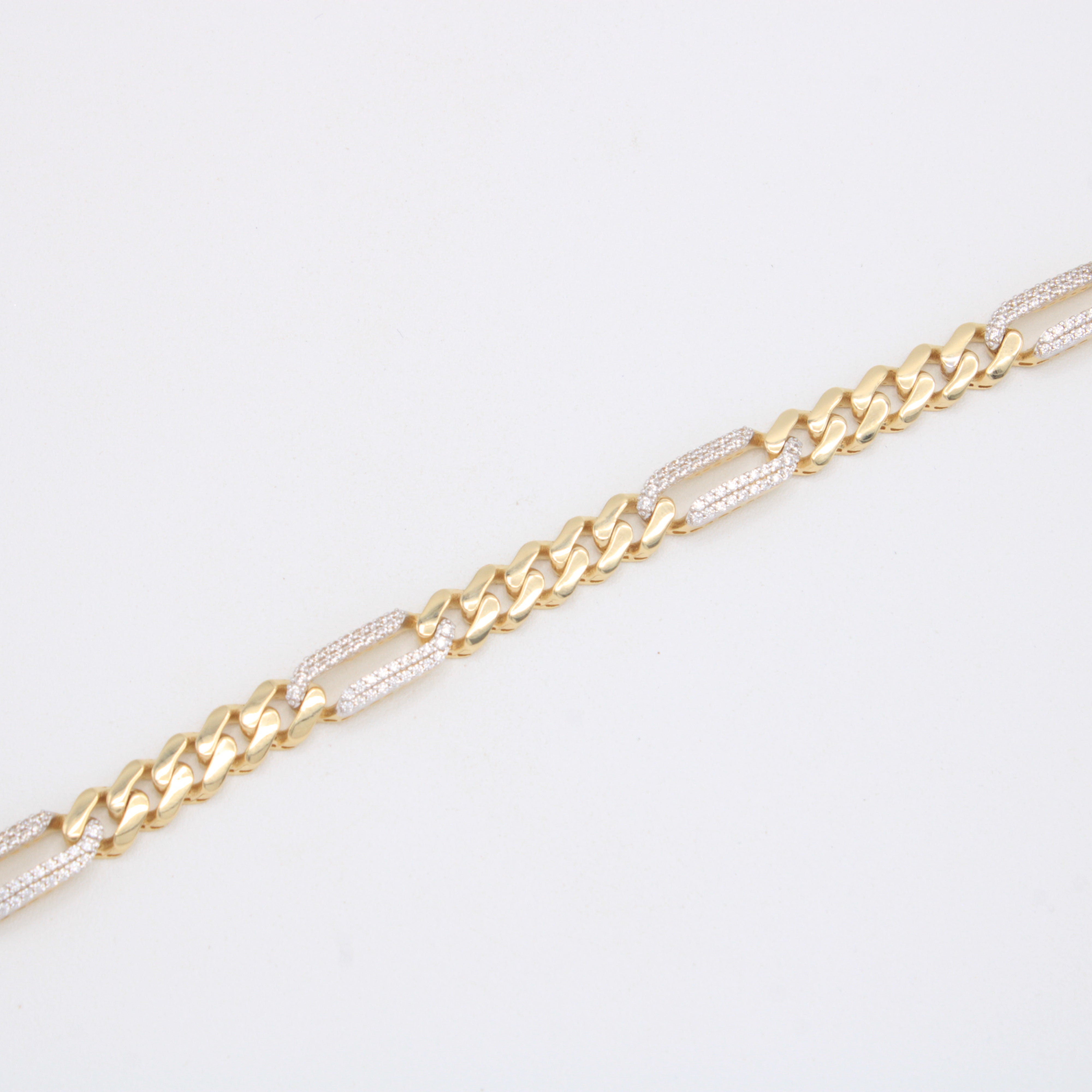 Pulsera de Oro 14k Monaco Modelo Figaro con Incrustación de Zirconias mod. 10996