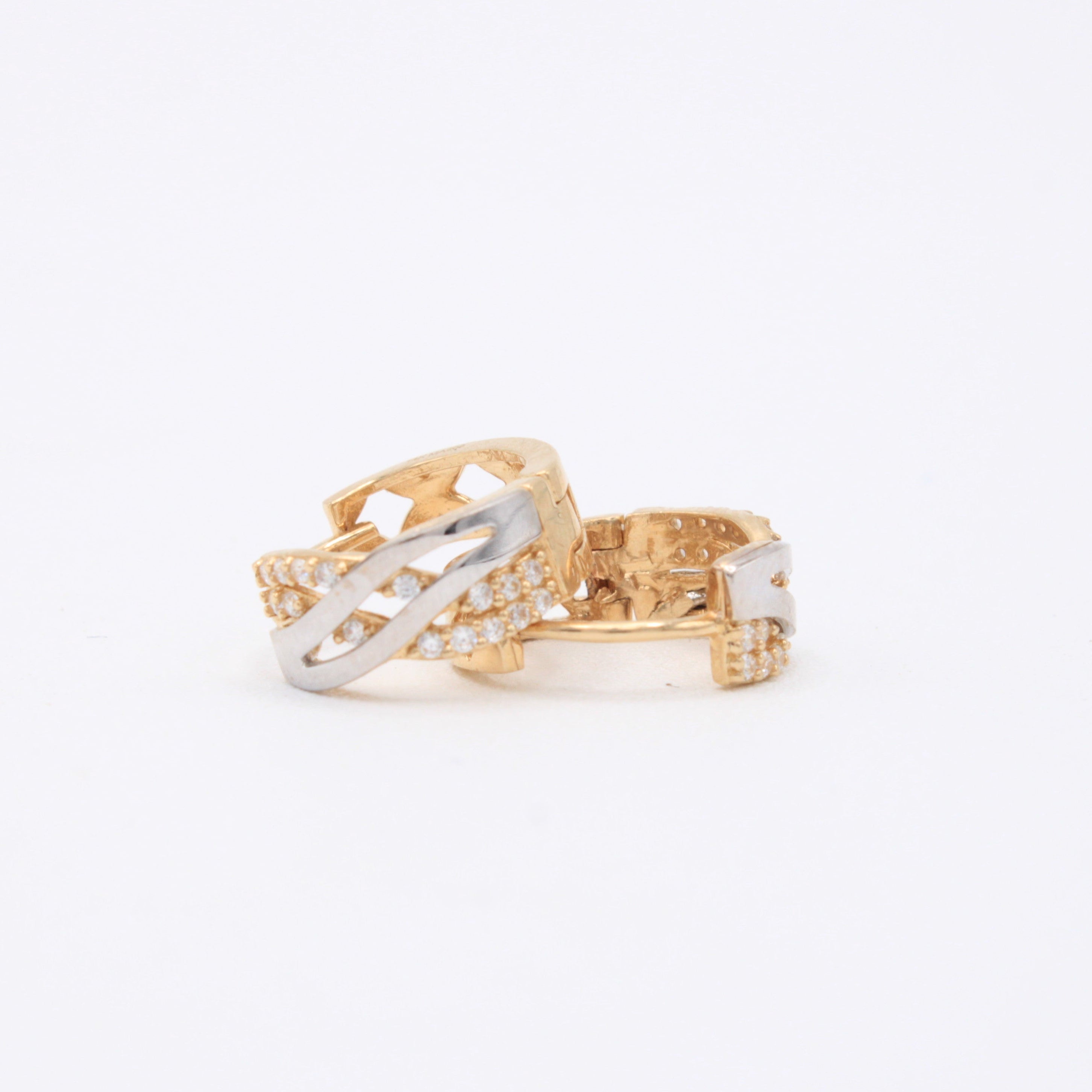 Grapa de Oro 14k Cruzada con Oro Blanco e Incrustación de Zirconias mod. 11009