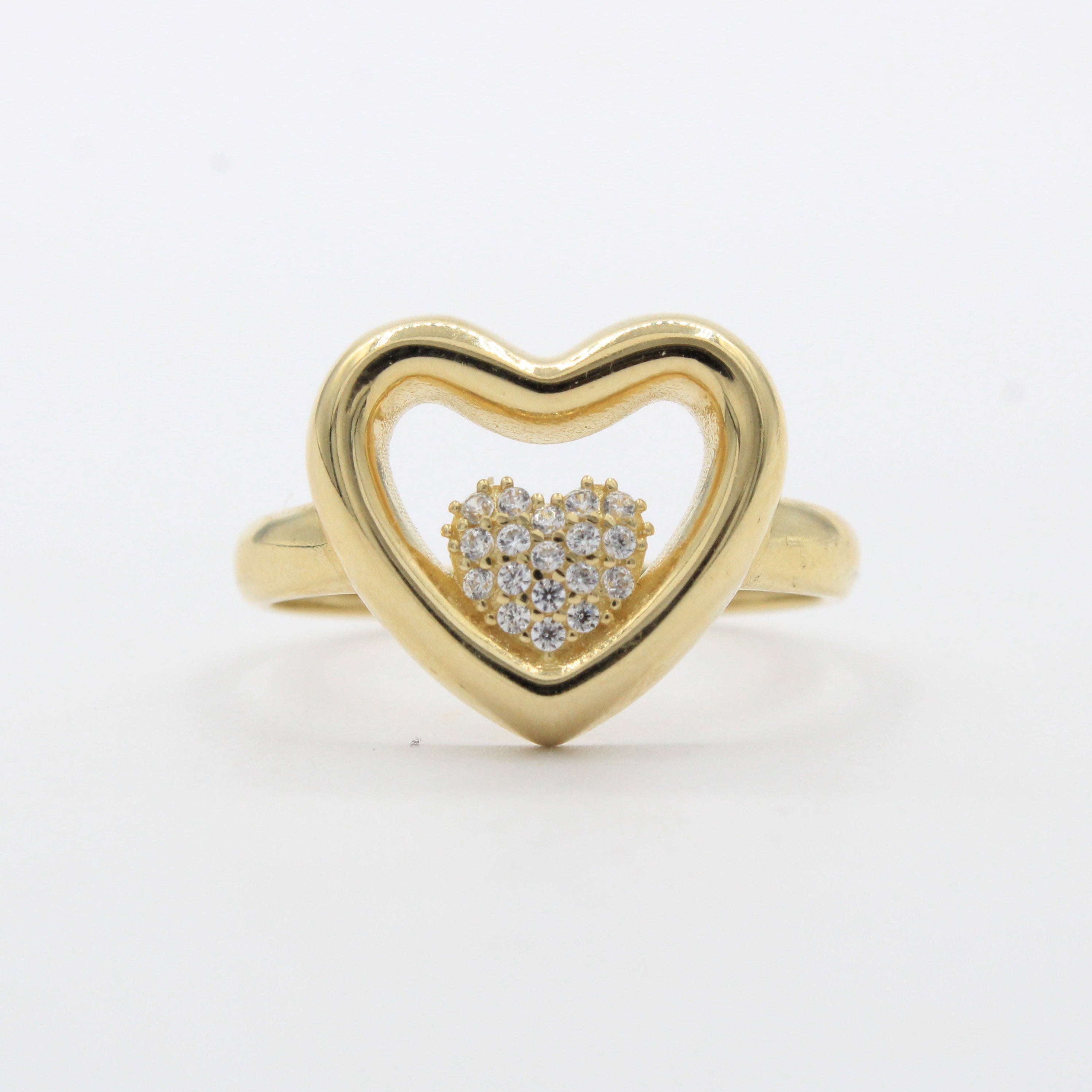 Anillo de Oro 14k Corazón Estilo Inflado con Corazón Pequeño Incustado con Zirconias mod. 10482