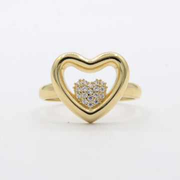 Anillo de Oro 14k Corazón Estilo Inflado con Corazón Pequeño Incustado con Zirconias mod. 10482
