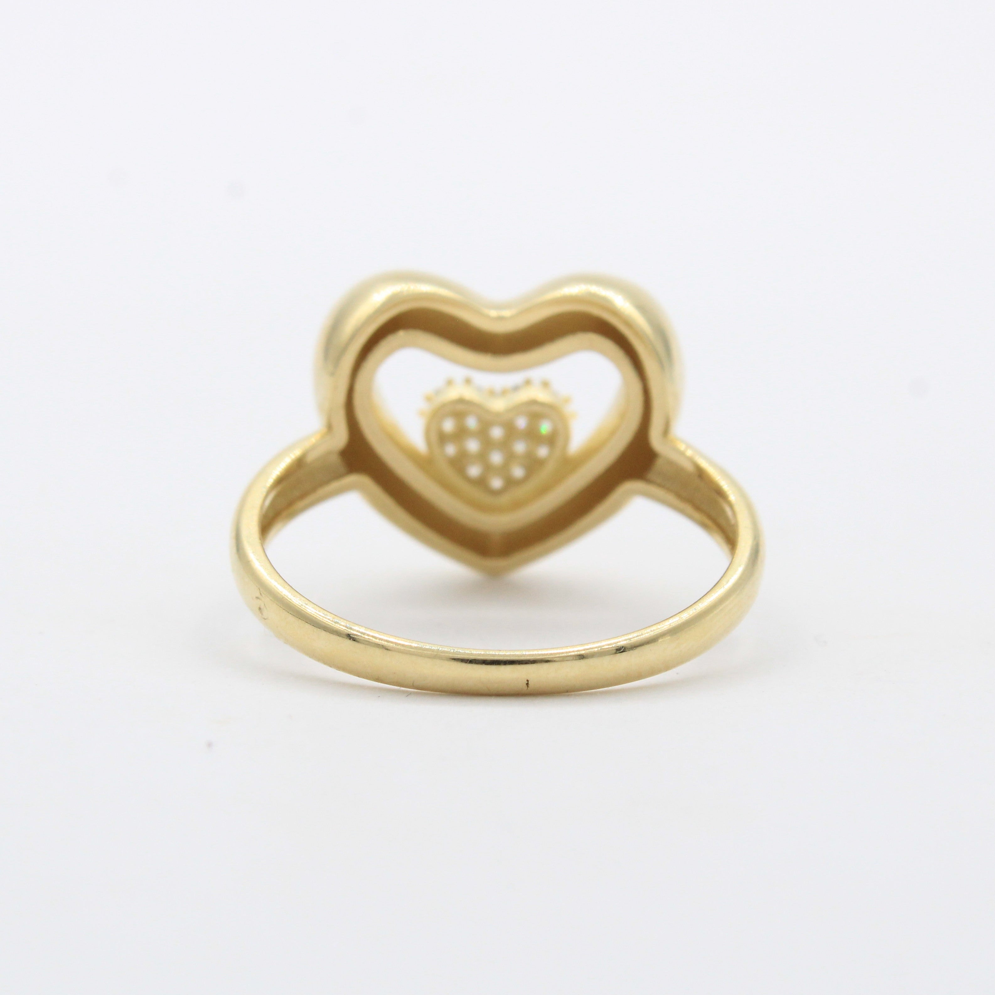 Anillo de Oro 14k Corazón Estilo Inflado con Corazón Pequeño Incustado con Zirconias mod. 10482