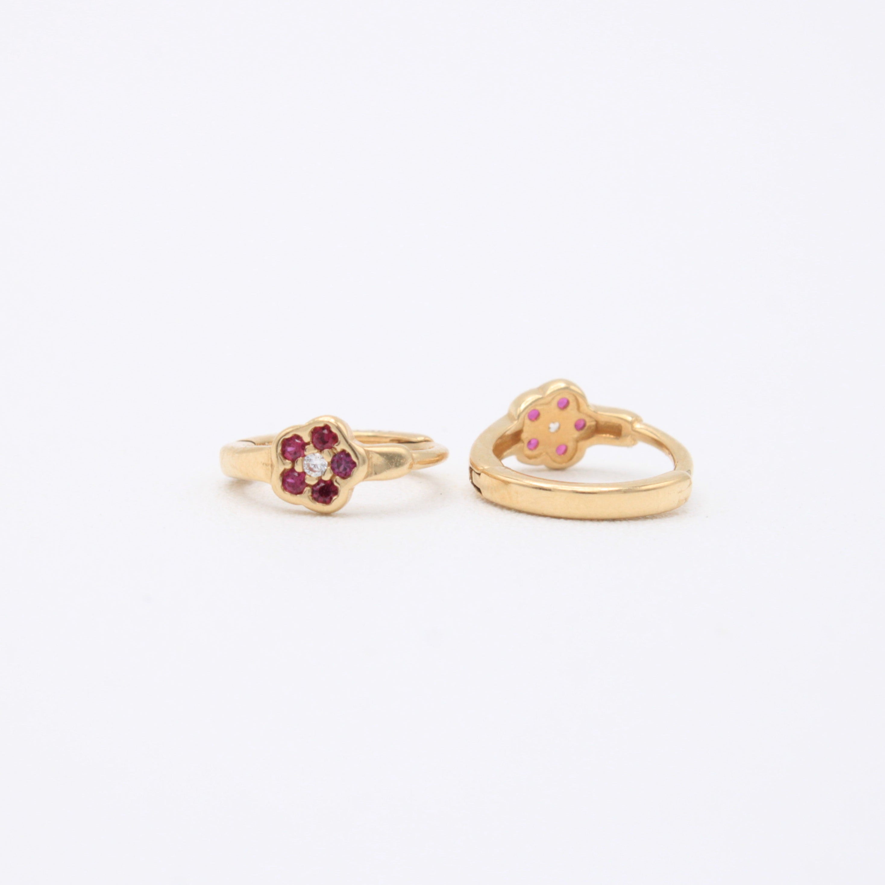 Grapa de Oro 14k Flor con Incrustación de Zirconias Rosas mod. 11011