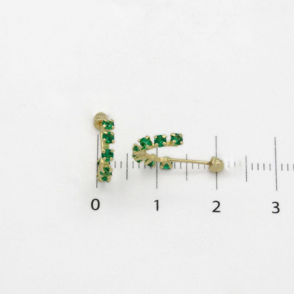 Broquel 10k Semi Ciruclo con Zirconias en Color Verde  Mod. 9841