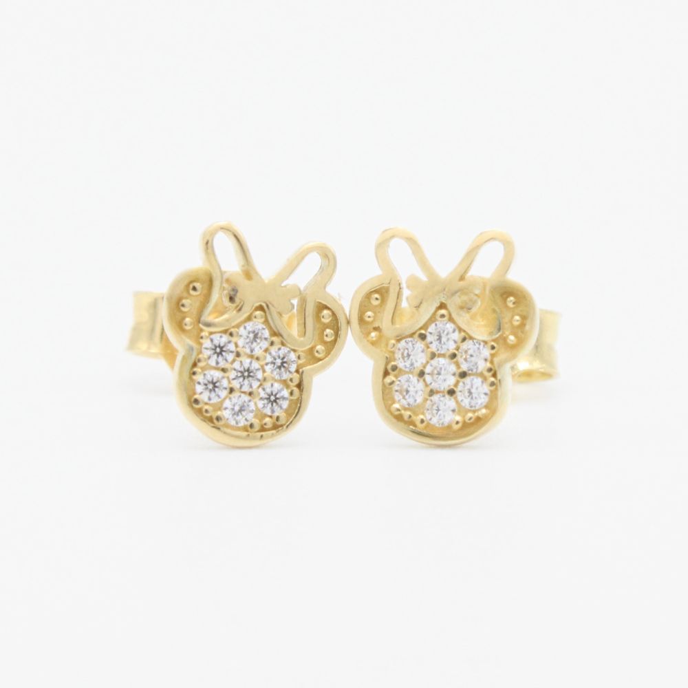 Arete de Oro 14k con Diseño de Minnie Incrustado de Zirconias mod. 9362
