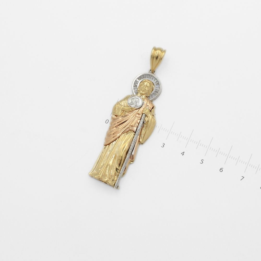 Dije de Oro 14k San Judas Tadeo Florentino con Aureola de Zirconias Mod. 9887
