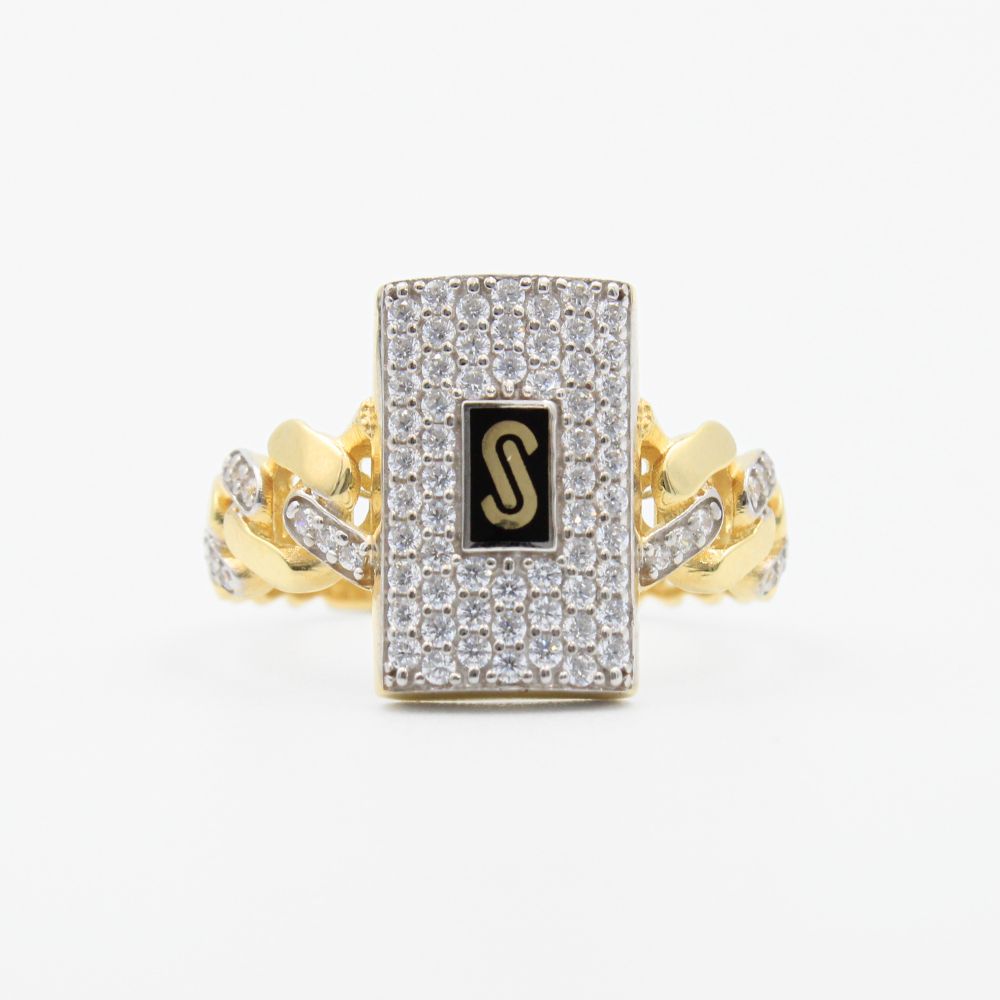 Anillo de Oro 14k Hueco de Diseño Classic Alternate con Enlace Pavé mod. 9175