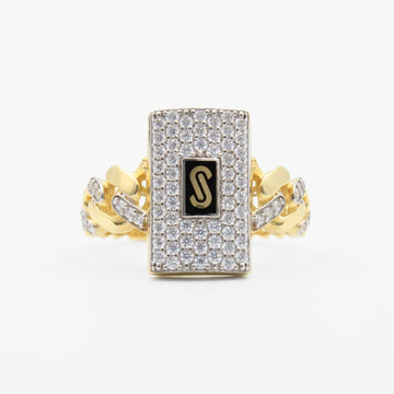 Anillo de Oro 14k Hueco de Diseño Classic Alternate con Enlace Pavé mod. 9175