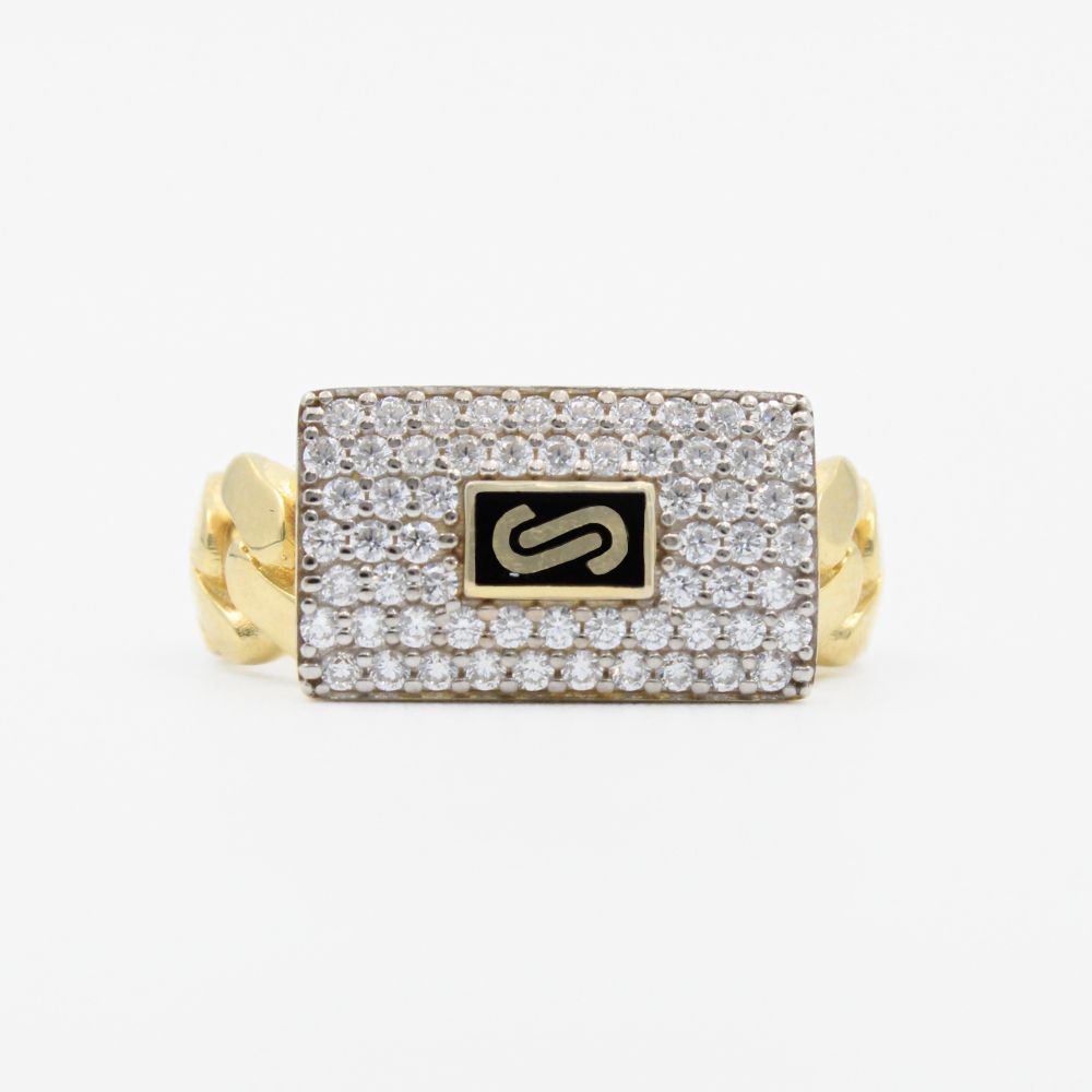 Anillo de Oro 14k Hueco de Diseño Classic Plain con Enlace Vertical Pavé mod. 9173