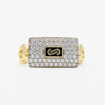 Anillo de Oro 14k Hueco de Diseño Classic Plain con Enlace Vertical Pavé mod. 9173