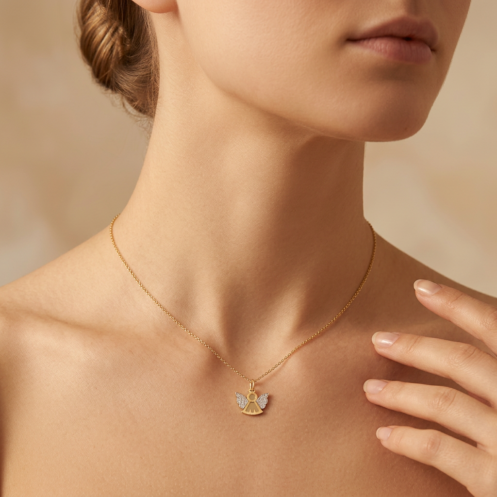 Dije de Oro 14k Angelito de la Guarda con Alas Blancas Incrustadas con Zirconias mod. 10714