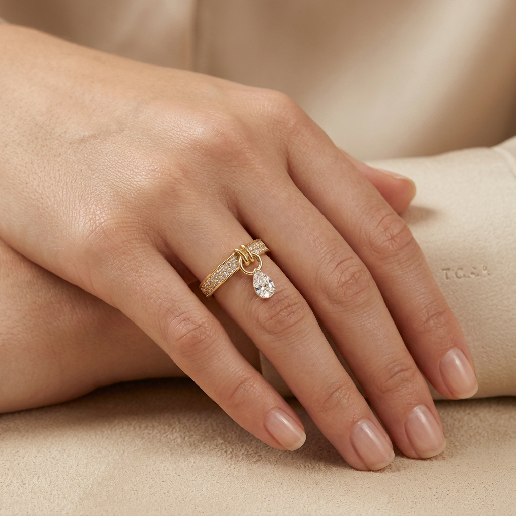 Anillo de Oro 14k con Colgante e Inscrustación de Zirconias mod. 10855