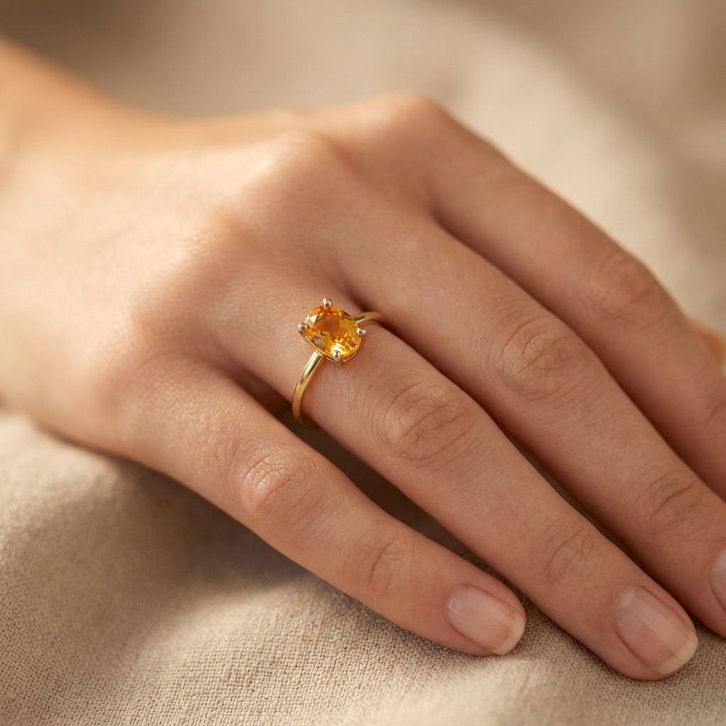 Anillo de Oro 14k Diseño Especial con Zirconia Oval Facetada de Tono Anaranjado mod. 10761