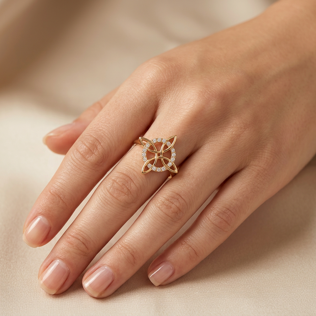 Anillo de Oro 14k Nudo de Bruja con Zirconias mod. 10854