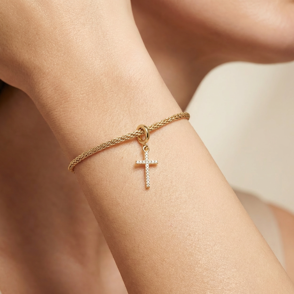 Charm de Oro 14k Cruz Brillante Incrustada de Zirconias mod. 10673