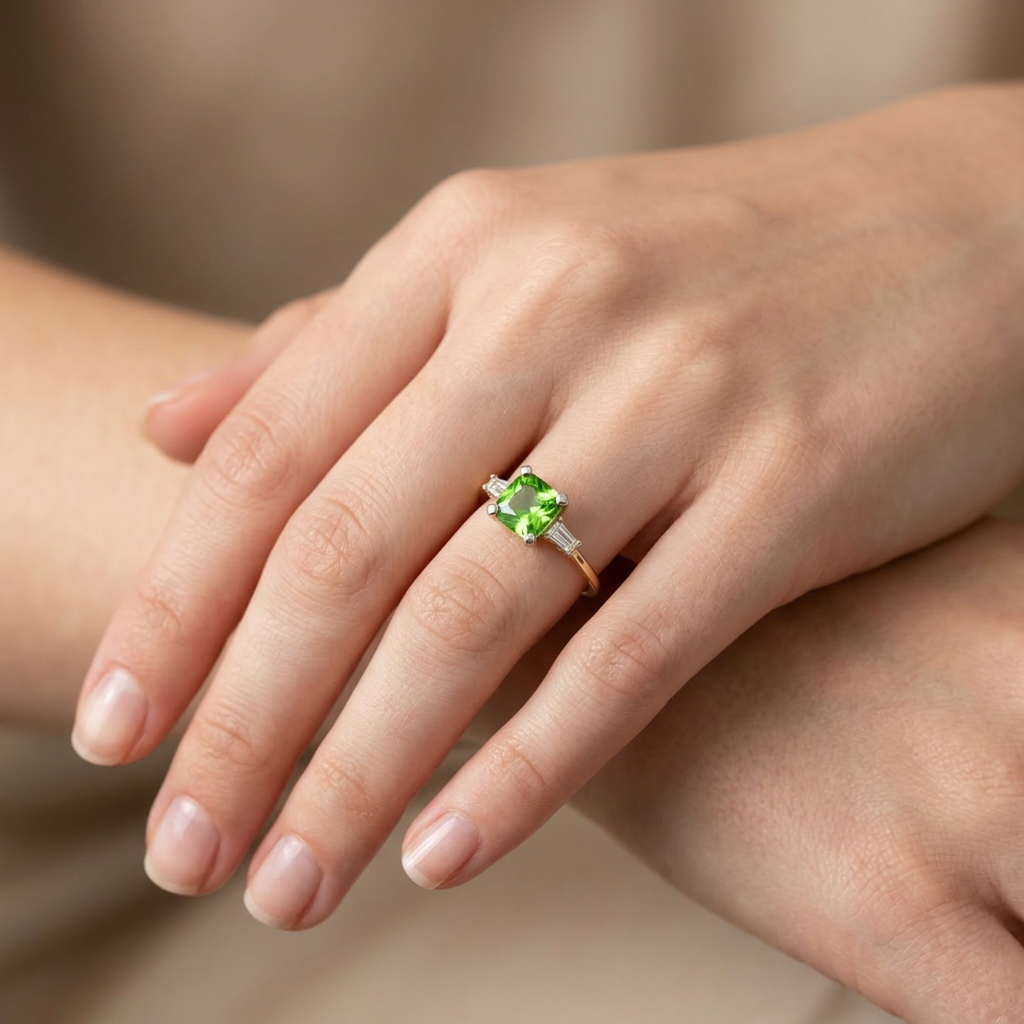 Anillo de Oro 14k Diseño Elegante Especial con Zirconia de Corte Brillante en Tono Verde mod. 10768