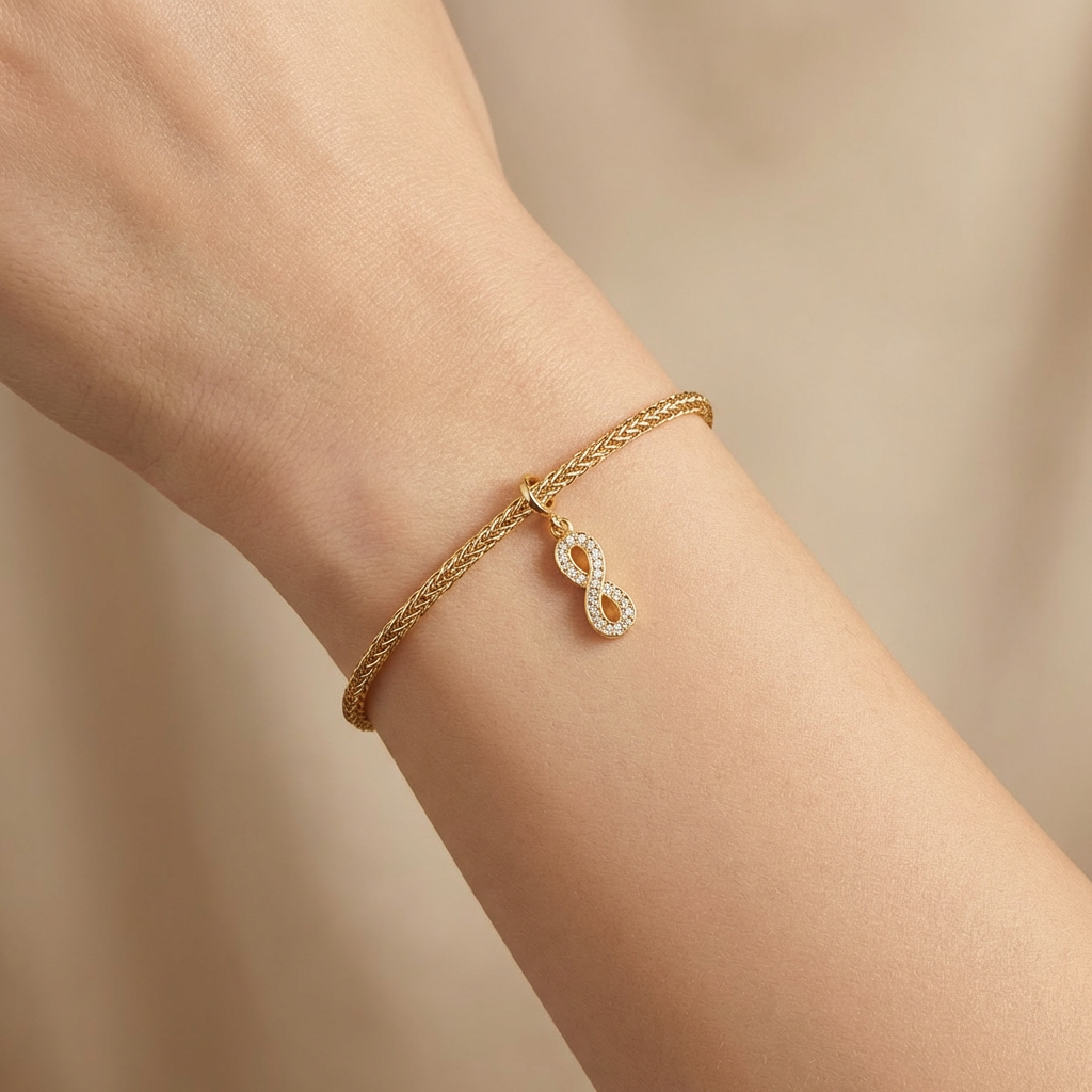 Charm de Oro 14k Infinito Colgante con Incrustación de Zirconias mod. 10672