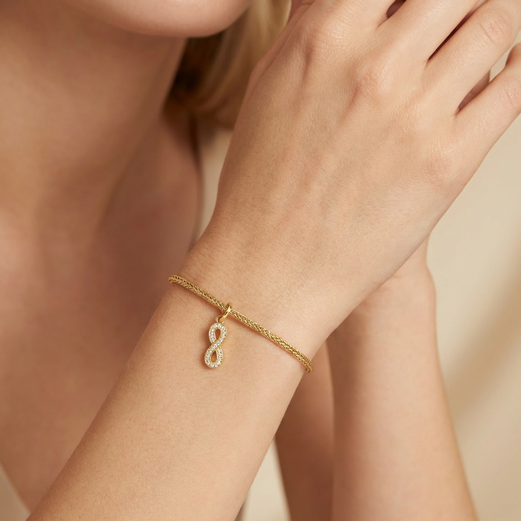 Charm de Oro 14k Infinito Colgante con Incrustación de Zirconias mod. 10672