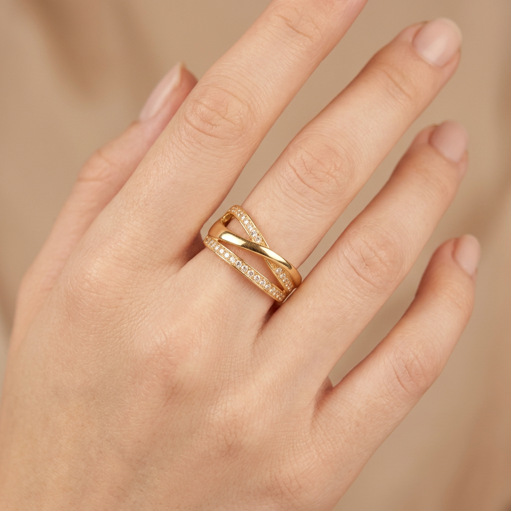Anillo de Oro 14k Elegante con Zirconias mod. 10877