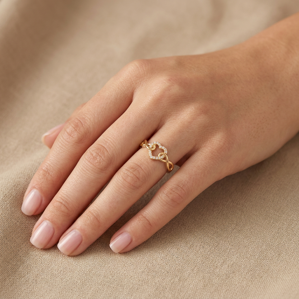 Anillo de Oro 14k Corazón e Infinitos mod. 10865