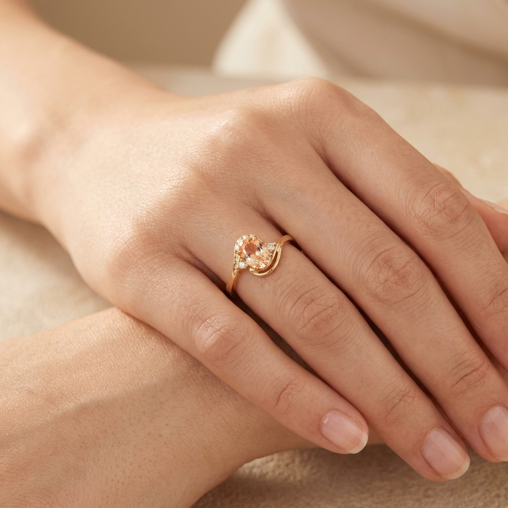 Anillo de Oro 14k Piedra Principal Naranja con Borde de Zirconias mod. 11169