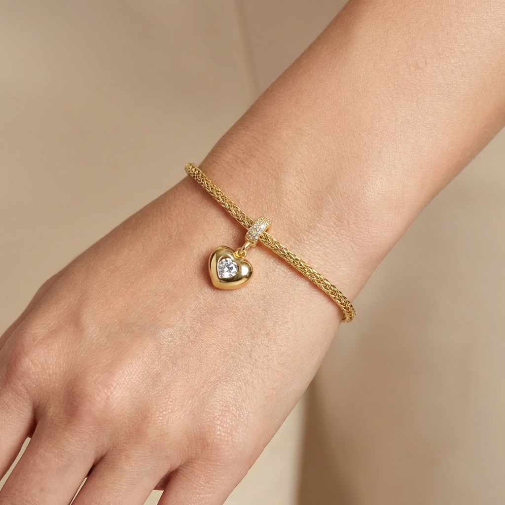Charm de Oro 14k Corazón con Zirconia Brillante mod. 10674