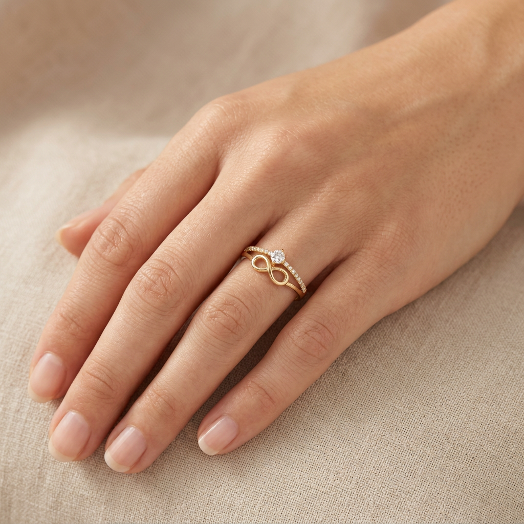 Anillo de Oro 14k Diseño Infinito con Zirconias mod. 10860