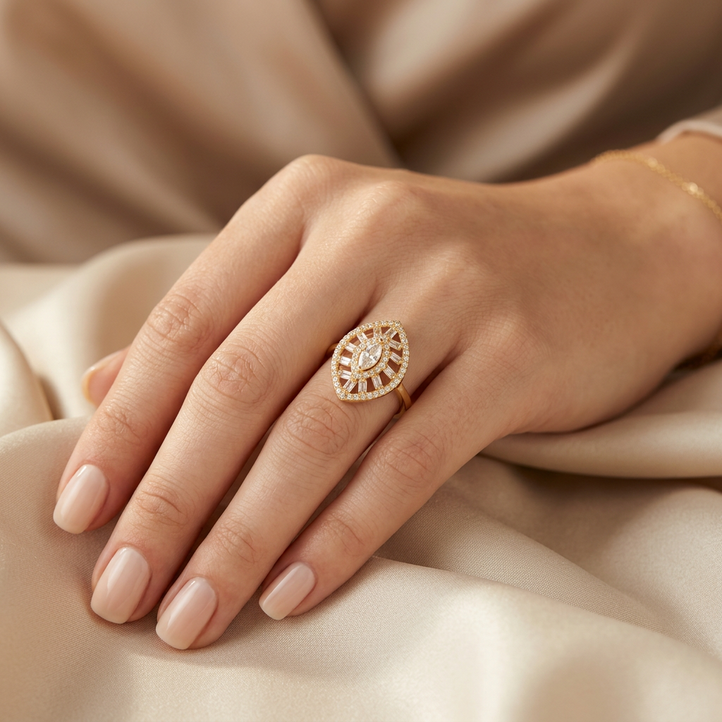 Anillo de Oro 14k Oval Elegante con Zirconias mod. 10858