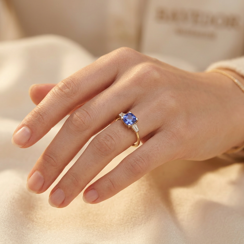 Anillo de Oro 14k Diseño Elegante Especial con Zirconia de Corte Brillante en Tono Violeta mod. 10767
