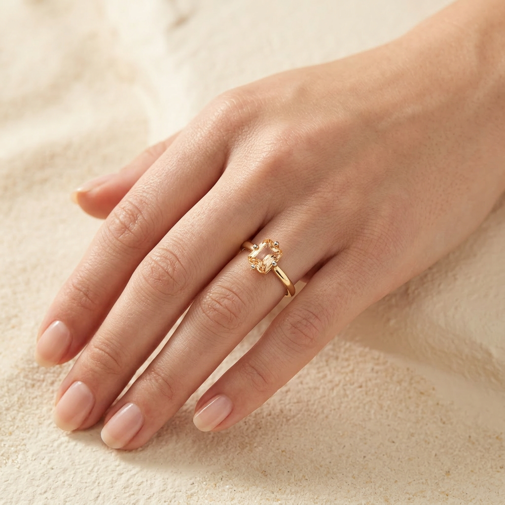Anillo de Oro 14k con Zirconia Anaranjada de Corte Especial en Diseño Elegante mod. 10751