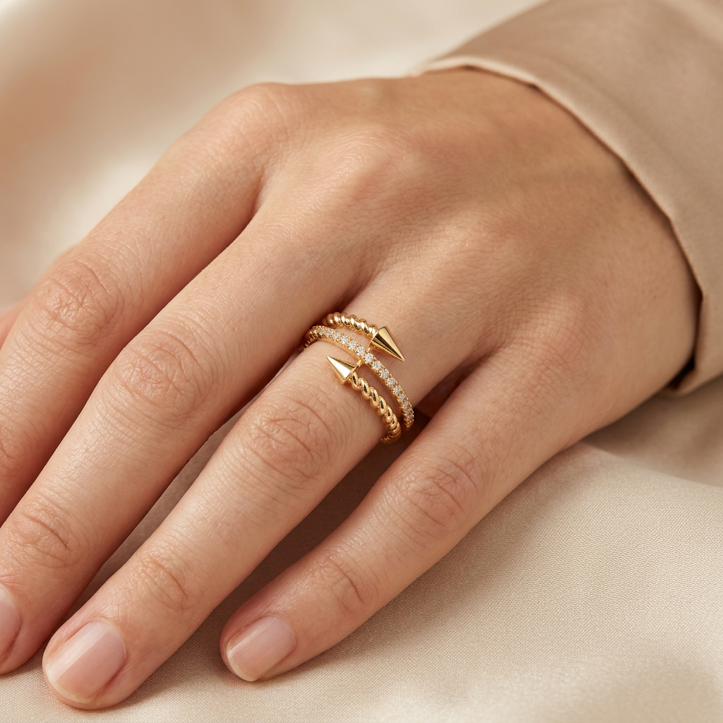 Anillo de Oro 14k Cruzado con Inscrustación de Zirconias mod. 10857