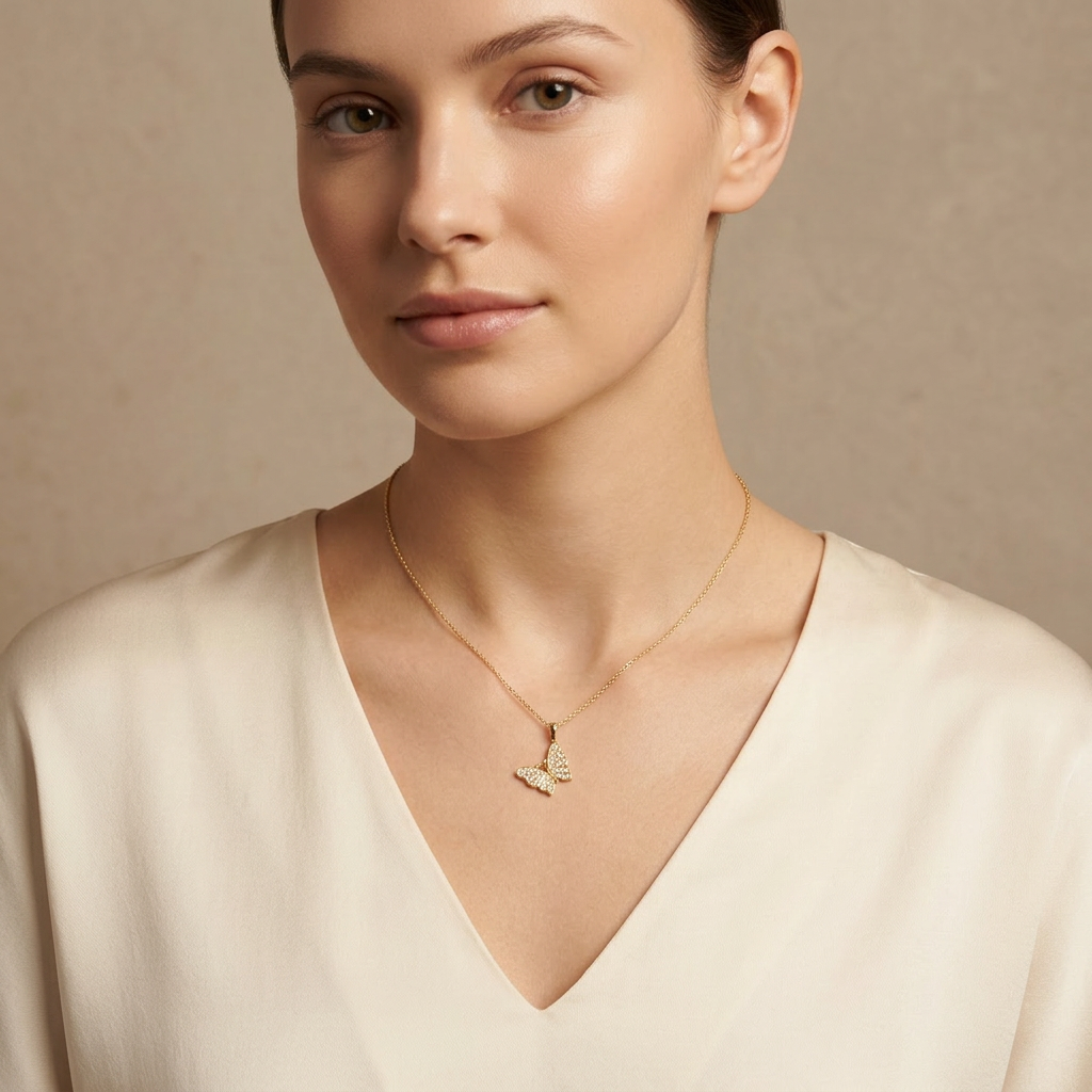 Dije de Oro 14k Mariposa Elegante Detallada con Incrustación Especial de Zirconias Finas mod. 10805