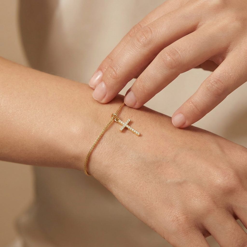 Charm de Oro 14k Cruz Brillante Incrustada de Zirconias mod. 10673