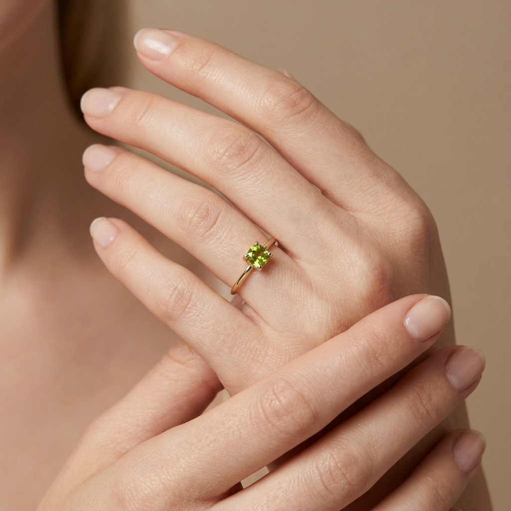 Anillo de Oro 14k con Zirconia Especial de Tono Verde con Diseño Facetado mod. 10759