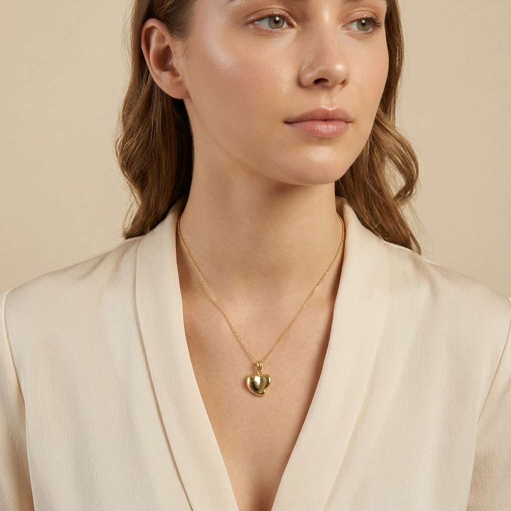 Dije de Oro 14k Corazón de Diseño Ondulado Hueco de Estilo Brillante mod. 10809