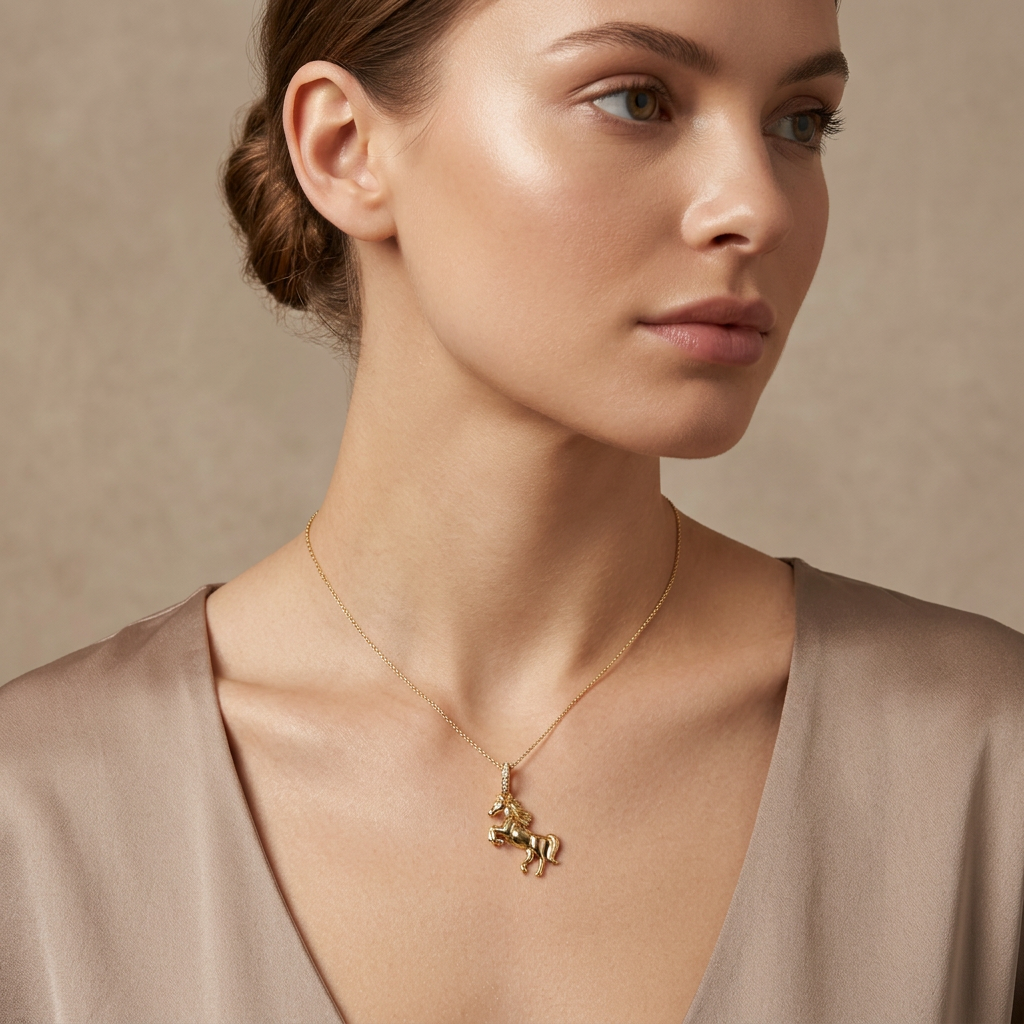 Dije de Oro 14k Caballo Fino con Broche Incrustado de Zirconias mod. 10794