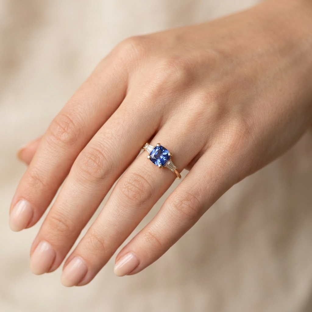 Anillo de Oro 14k Diseño Elegante Especial con Zirconia de Corte Brillante en Tono Marino mod. 10766
