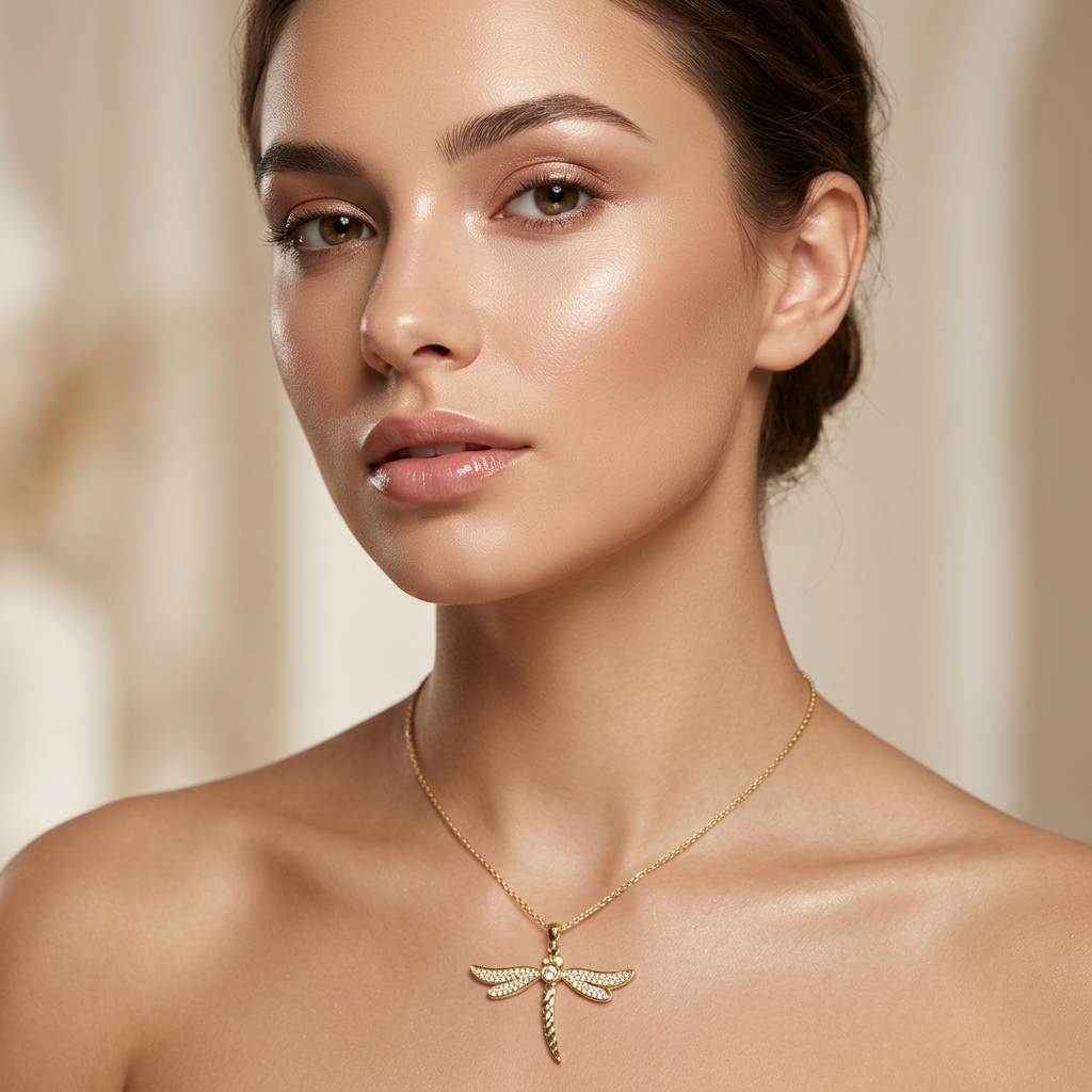 Dije de Oro 14k Libélula Fina con Zirconias Brillantes y Cuerpo Diamantado mod. 10787