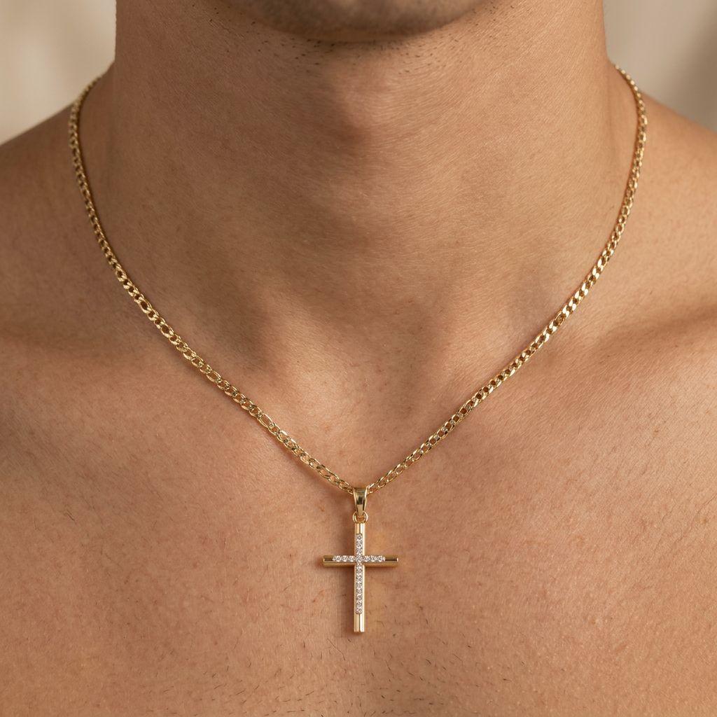 Dije de Oro 14k  Cruz Clásica con Zirconias mod. 10900