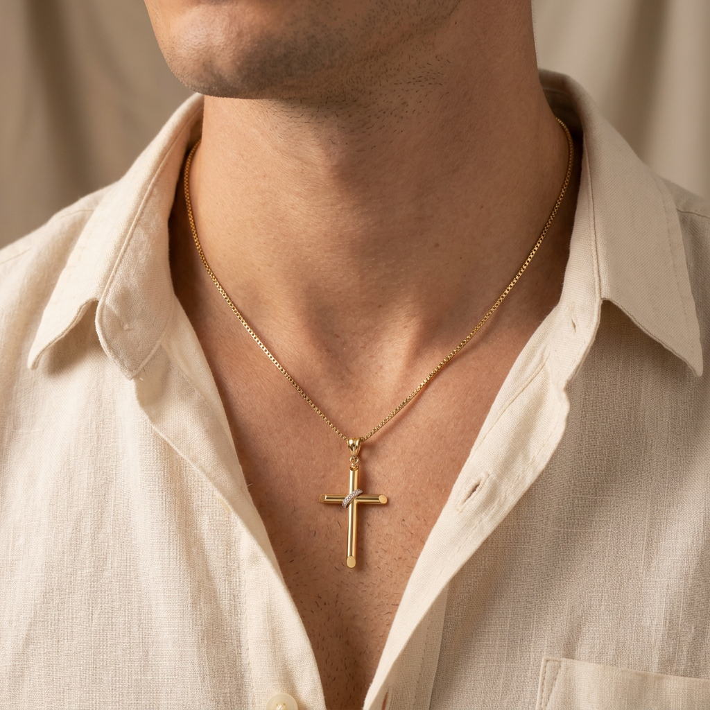 Dije de Oro 14k  Cruz Clásica con Zirconias Envueltas mod. 10901