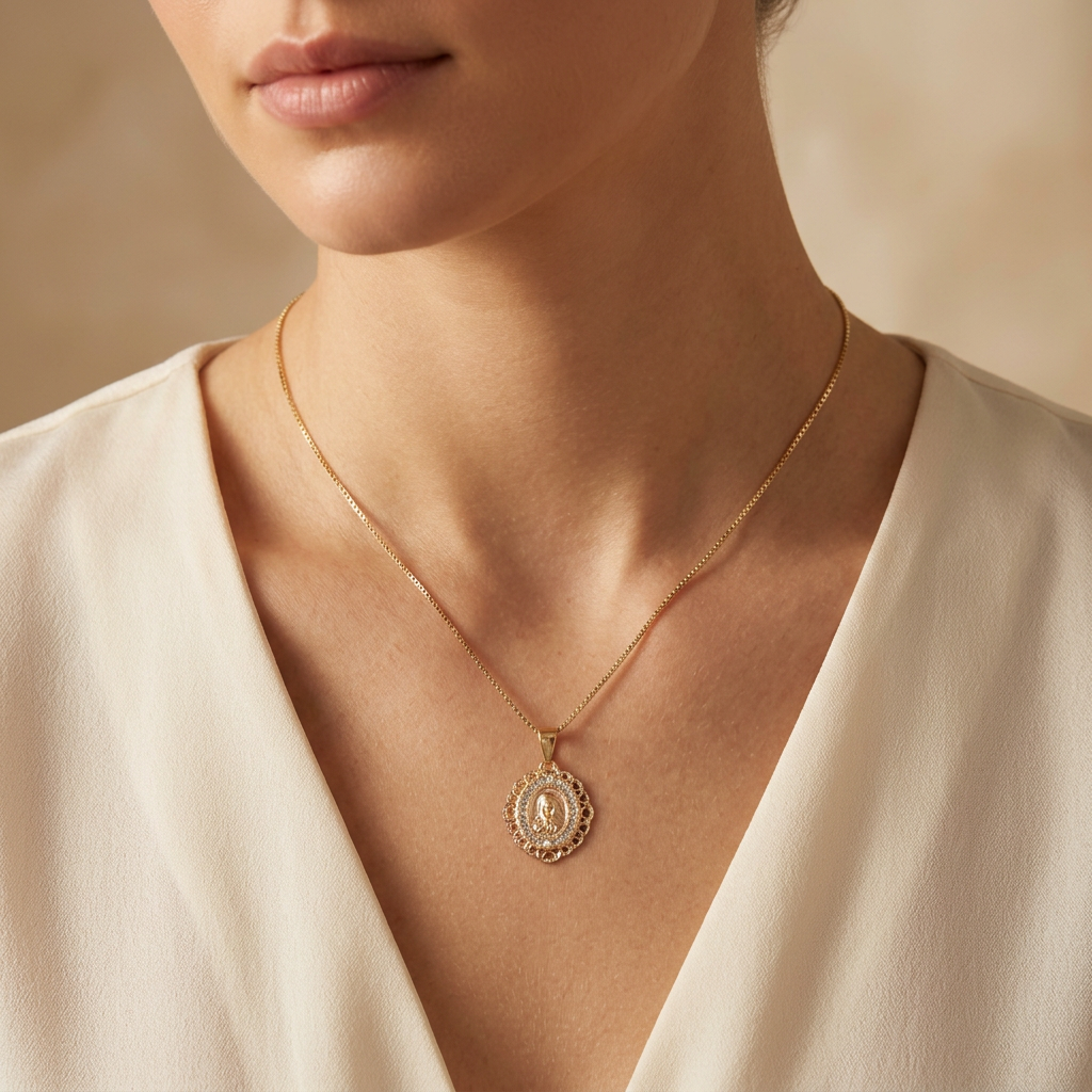Gargantilla de Oro 14k Tejido Barbado con Dije de Cristo Incrustado con Zirconias mod. 11199
