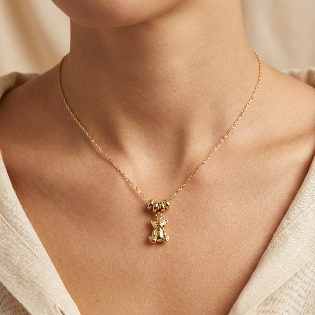 Gargantilla de Oro 14k con Aros Florentinos y Colgante de Osito mod. 11021