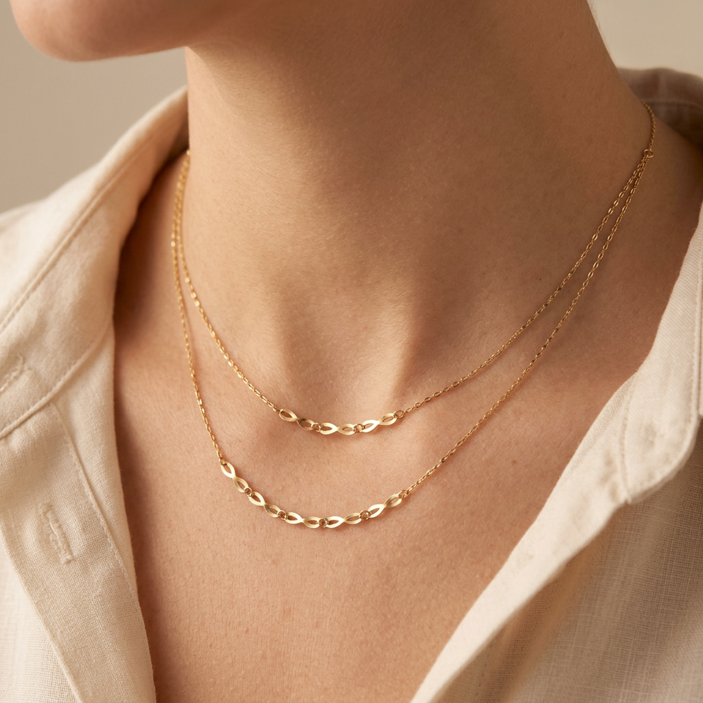 Gargantilla de Oro 14k Diseño Doble de Infinitos mod. 10957