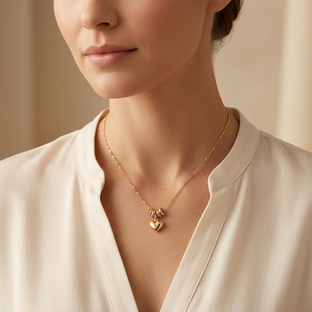 Gargantilla de Oro 14k con Aros Florentinos y Colgante de Corazón mod. 11015