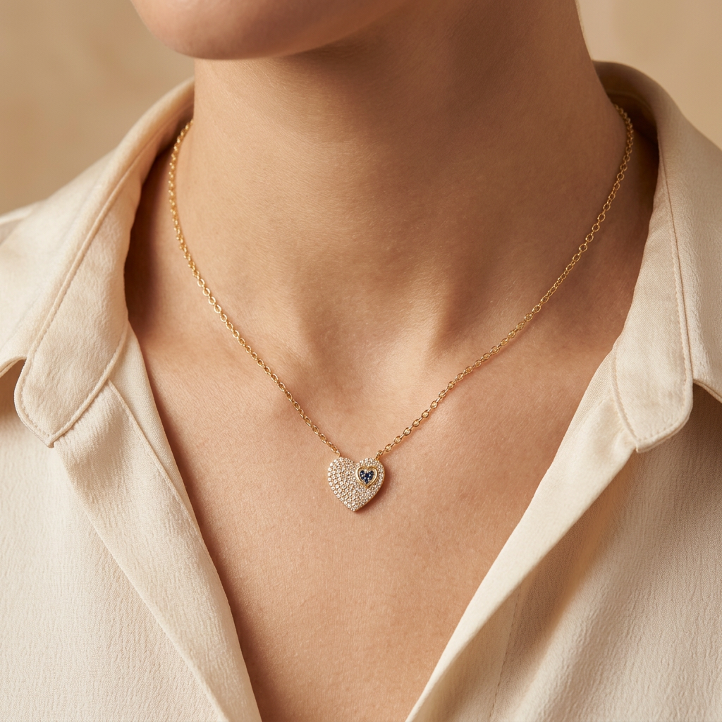Gargantilla de Oro 14k Diseño Corazón con Zirconias Azules mod. 10955